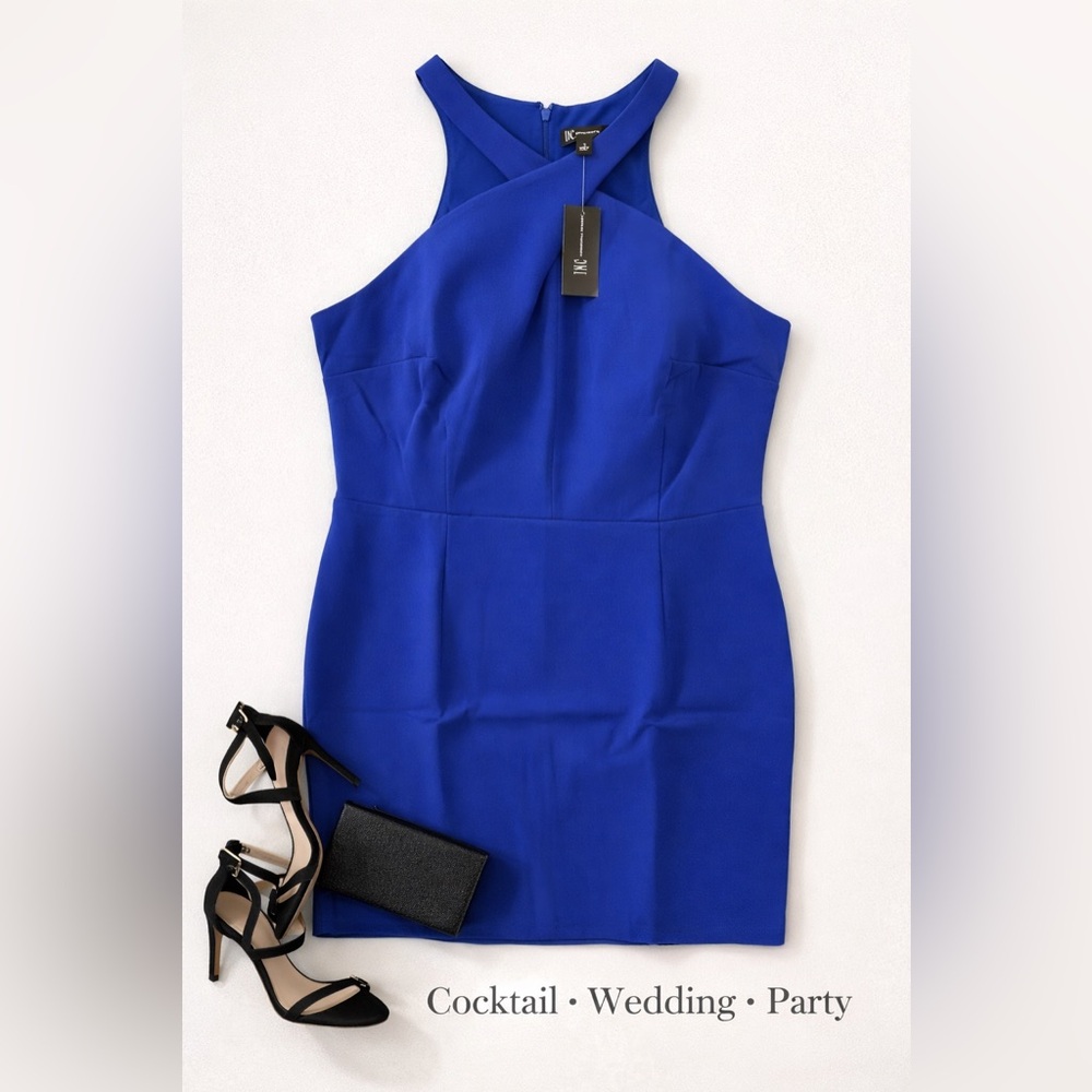 NWT INC Cobalt Blue Halter Mini Dress | Cocktail Party | Size 18